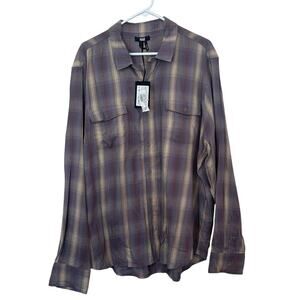 NWT Paige Men’s Everett Plaid Button-Down Shirt Size XXL Toasted Vanilla Casual